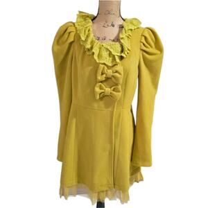Reckless Angel Chartreuse Ruffle Trim Victorian Puff Sleeve‎ Peplum Coat Large